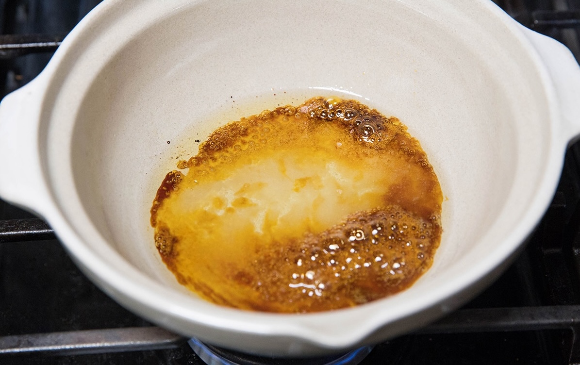 Caramelize suagr until golden brown